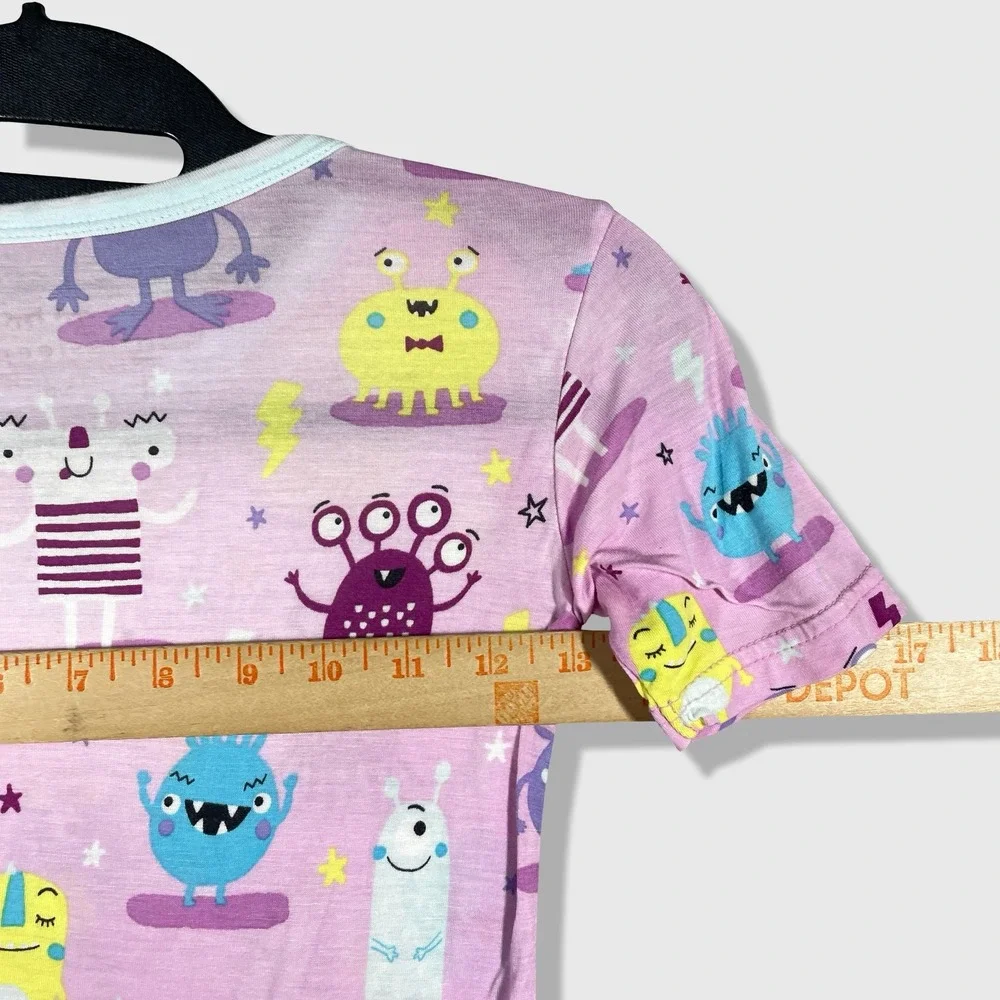 Little Sleepies Pajama Set Kids 5/6 Pink Monster Bamboo Viscose Sleepwear
